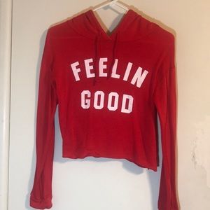 Red FEELIN GOOD top w/ hood